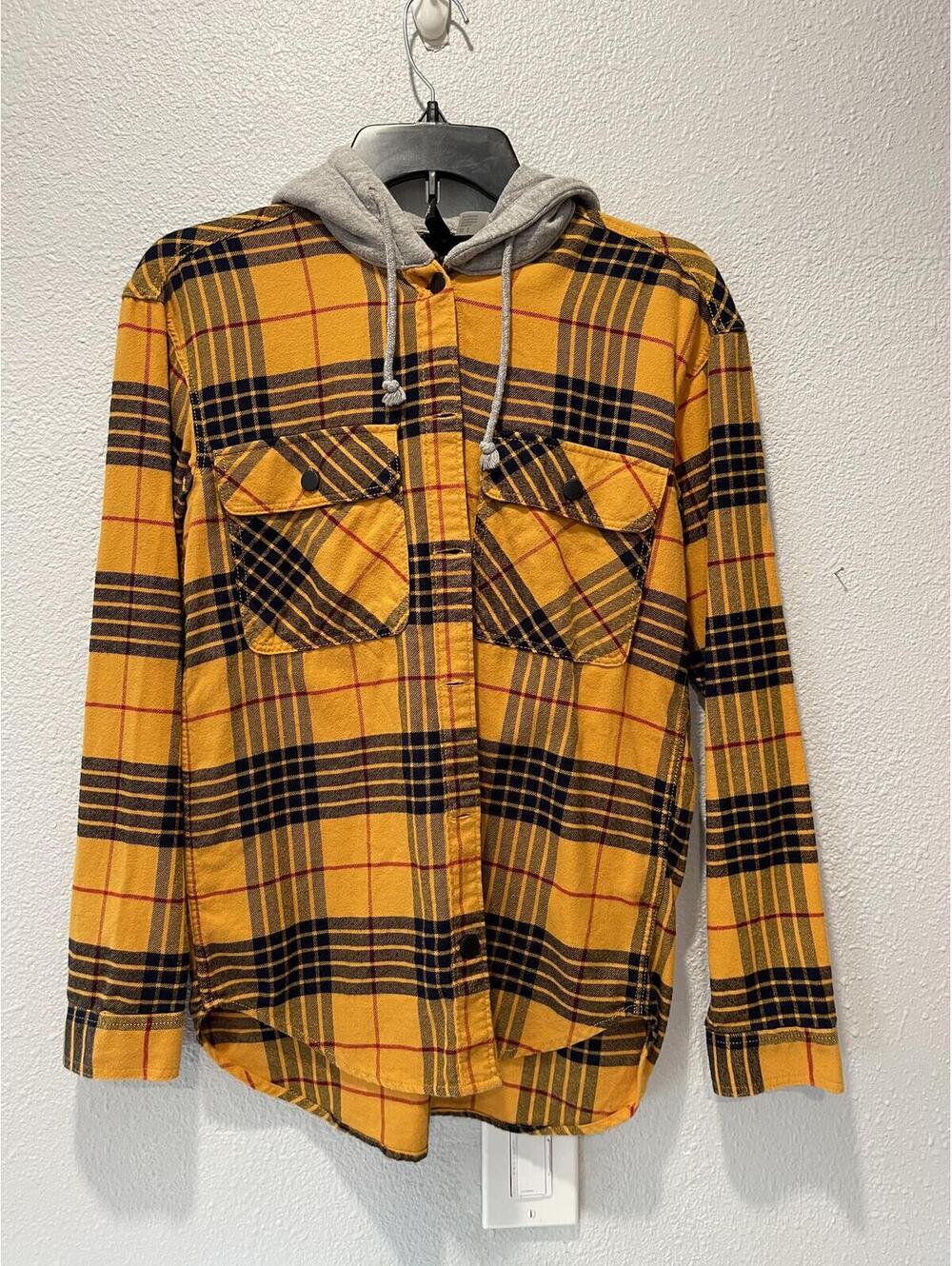 Divided Yellow Plaid Hooded Flannel Shirt Size 0